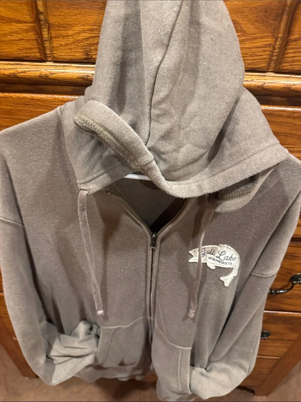 Gray Cozy Zip-Up Hoodie with Lake Patch